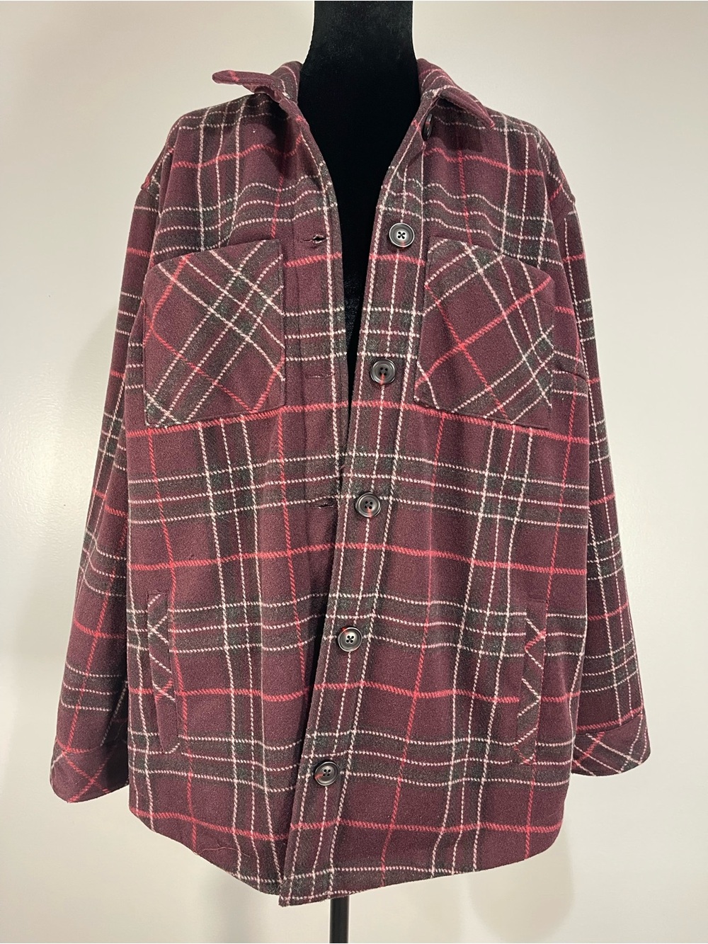 Torrid Burgundy Plaid Button-Up Shacket Jacket Coat Sz.10